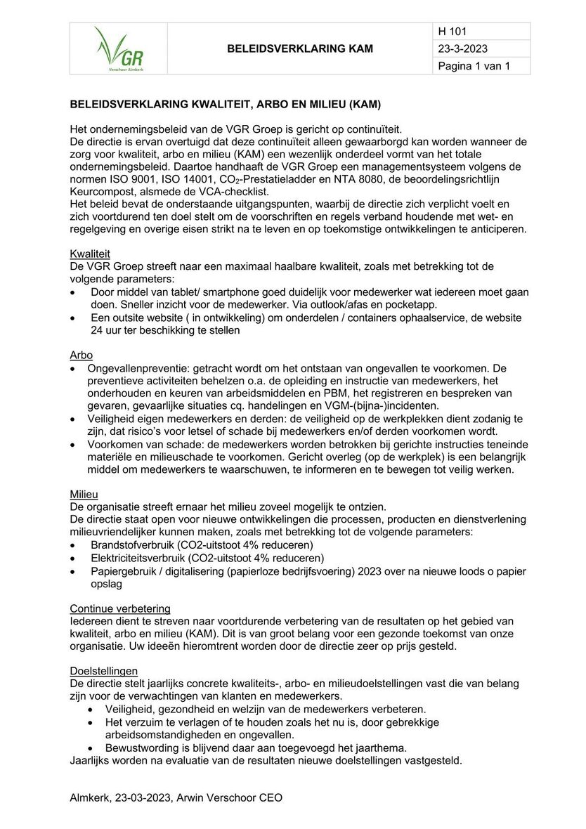 H 101 Beleidsverklaring KAM 2023