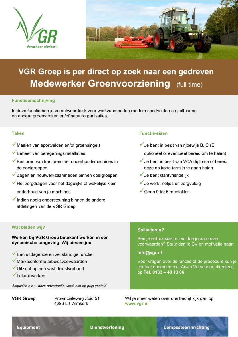 Sportvelden en golfbanen in topconditie door VGR Dienstverlening