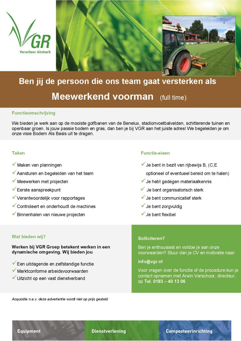 VGR vacature Meewerkend voorman Groenvoorziening