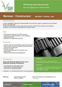 VGR vacature Monteur constructeur